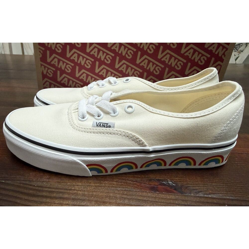 Vans Authentic Shoe in Marshmallow 'Rainbow Tape' Size Women's 7/Men 5.5 NEW